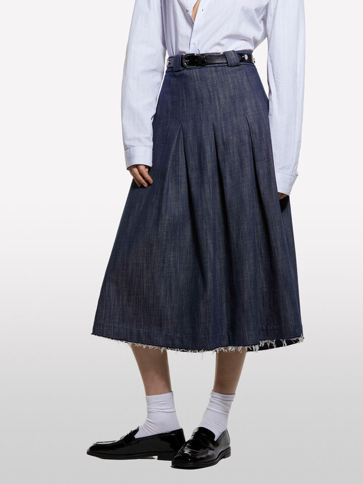 Gonna a ruota in denim blu - gonne midi, longuette donna - Blu Scuro | Sisley image number 3